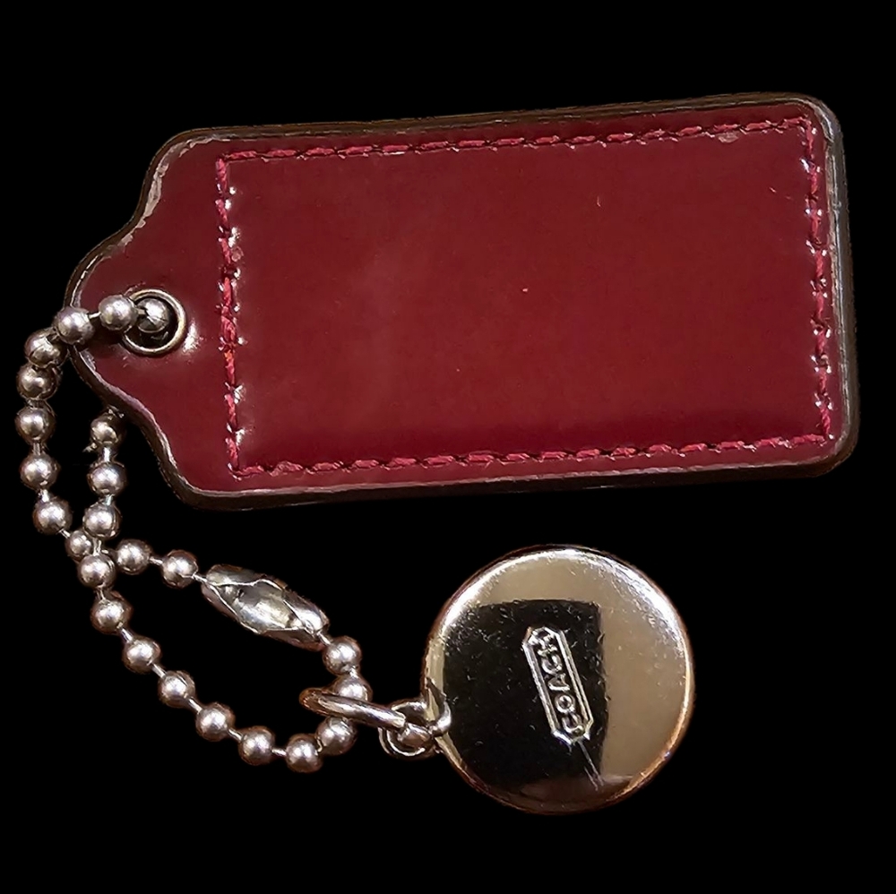 COACH 1941 Vintage Round Medallion Silver Metal & Oxblood Leather 2.25" Hangtag - Picture 2 of 2